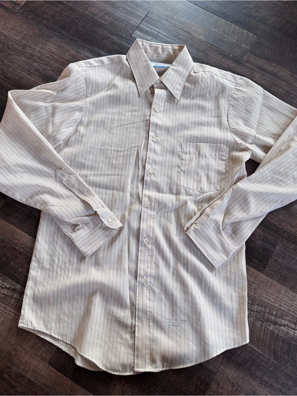 70s Vintage Sears  Shirt Mens M 15.5X34/35 Tan Striped Perma-prest 80% Poly